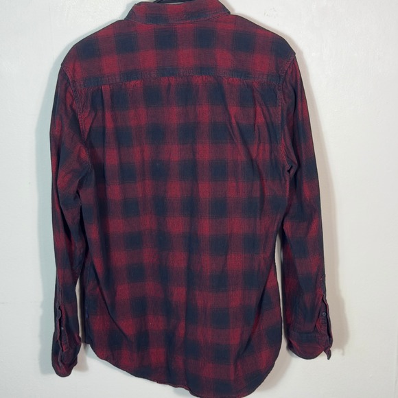 7 Diamonds Mens Large Corduroy Plaid Button Up Shirt Red Black - Picture 3 of 7